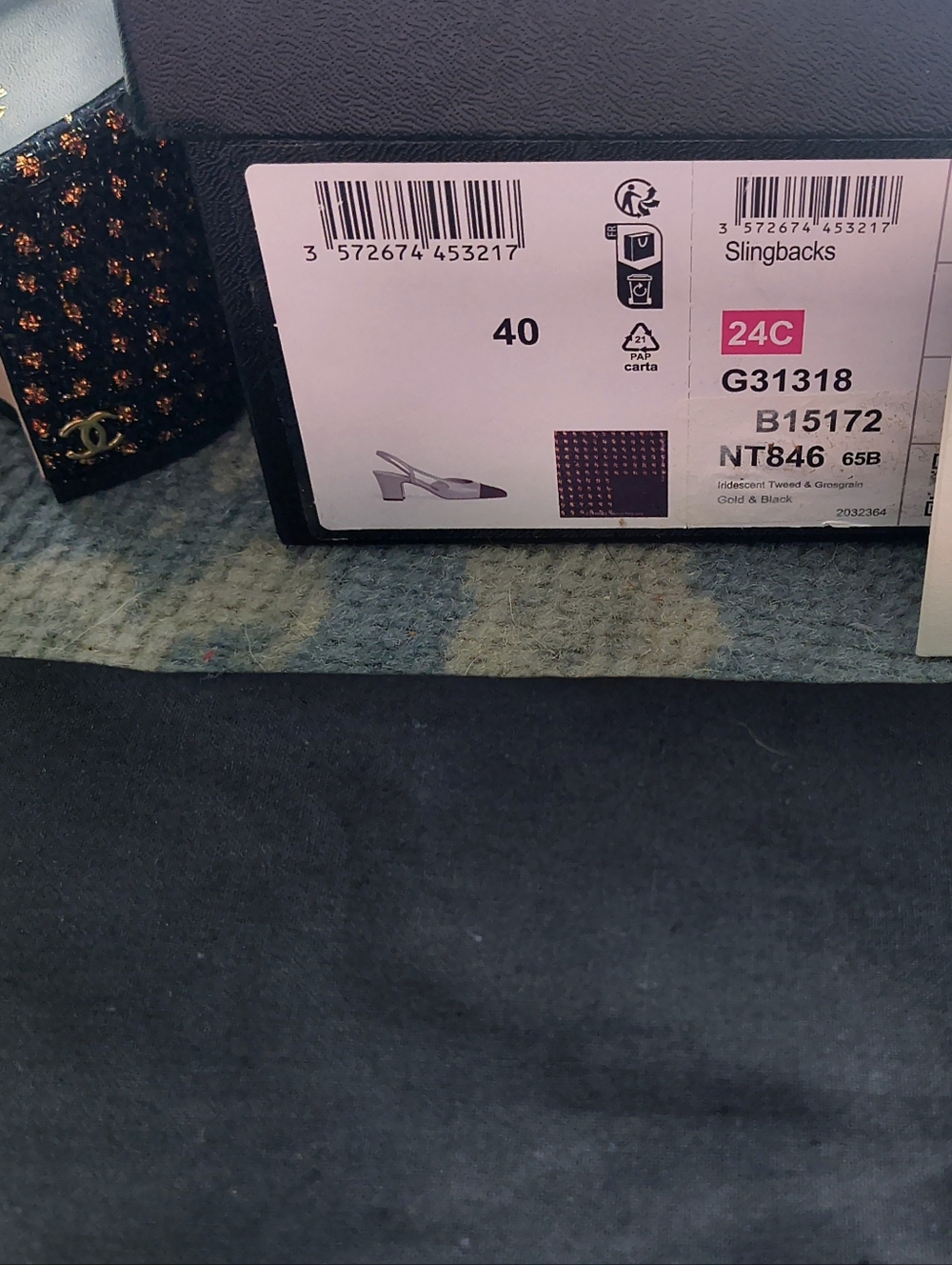CHANEL 24C 😍 Tweed Slingbacks CC💋24C Coco Cap Toe 40 w/box 🎁☑️ - Picture 10 of 12